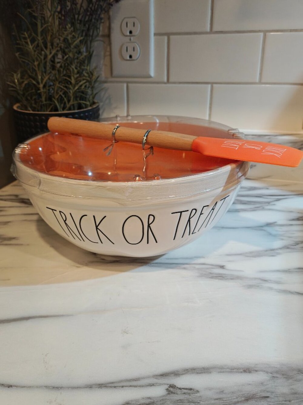 Rae Dunn Trick or Treat Halloween Ceramic Mixing Bowl with Matching Spatula